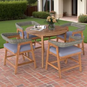 5 Pieces Patio Dining Set with Cushions and PE Rattan Backrest for Garden and Backyard