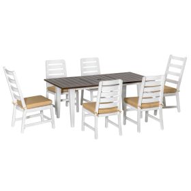 Outsunny 7 Piece Patio Dining Set with Umbrella Hole, Aluminum Outdoor Furniture Set with 6 Chairs and Cushions for Garden, Backyard, or Poolside