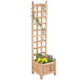 Outsunny Wooden Raised Flower Bed with Trellis for Climbing Plants 11.75x11.5x49.25 Natural