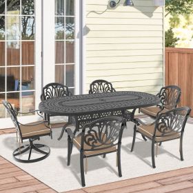 7-Piece All-Weather Cast Aluminum Dining Set, Include 2 Swivel Chairs,4 Dining Chairs and Oval Table With Black Frame
