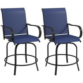 Outsunny Outdoor Bar Stools Set of 2 with 360 Swivel for Deck Parties Bar Height, Navy Blue