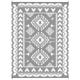 Outsunny Reversible Outdoor Rug, Waterproof Plastic Straw with Carry Bag, 9' x 12', Gray & White Rhombus Patchwork