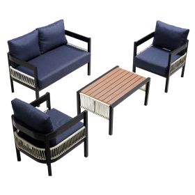 U_Style Multi-person Outdoor Iron Sofa Set with A table, Rattan Decoration, Waterproof, Rust-proof, Suitable for Garden, Lawn Use