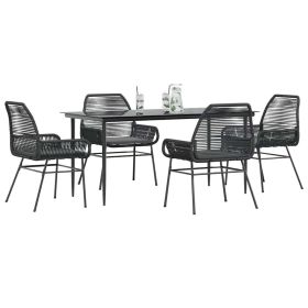 5 Piece Patio Dining Set with Cushions Black Poly Rattan Glass