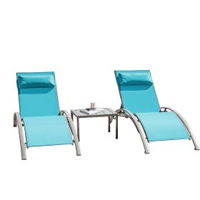 Pool Lounge Chairs Set of 3-Lake Blue (2 Lounge Chairs+1 Table)