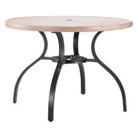 VEVOR Outdoor Patio Dining Table, 41 inch Round Wood-Like Steel Slat Backyard Bistro Coffee Tables for 4, with 1.5 in Umbrella Hole