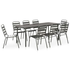 9 Piece Patio Dining Set Steel Dark Gray