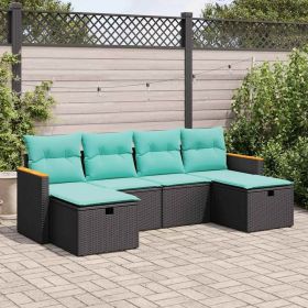 6 Piece Patio Sofa Set with Cushions Black Poly Rattan