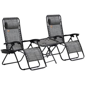 Outsunny Zero Gravity Chair Set with Side Table, Folding Reclining Chair with Cupholders & Pillows, Adjustable Lounge Chair for Pool, Backyard, L