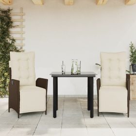 3 Piece Patio Dining Set with Cushions Brown Poly Rattan