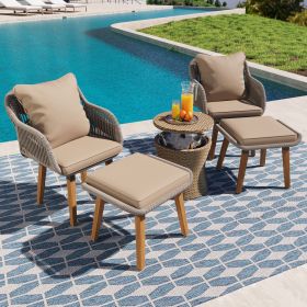 K&K 5 Pieces Patio Furniture Chair Sets, Patio Conversation Set With Wicker Cool Bar Table, Ottomans,Outdoor Furniture Bistro Sets for Porch,Back