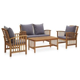 4 Piece Patio Lounge Set with Cushions Solid Acacia Wood