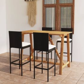 5 Piece Patio Bar Set with Cushions Black