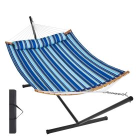 VEVOR Two Person Hammock with Stand Included, Double Hammock with Curved Spreader Bar and Detachable Pillow and Portable Carrying Bag