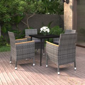 5 Piece Patio Dining Set with Cushions Poly Rattan and Glass
