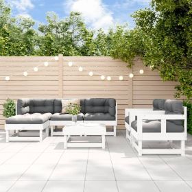 7 Piece Patio Lounge Set with Cushions White Solid Wood