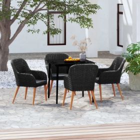 5 Piece Patio Dining Set with Cushions Black