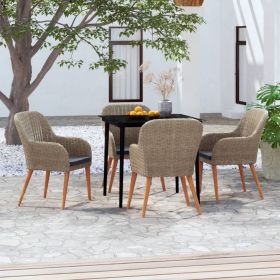 5 Piece Patio Dining Set with Cushions Brown