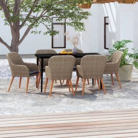 7 Piece Patio Dining Set with Cushions Brown