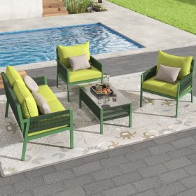 K&K 4-Piece Rope Patio Furniture Set, Outdoor Furniture with Tempered Glass Table