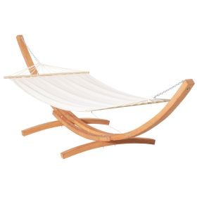 Outsunny Outdoor Hammock with Stand, Extra Large Heavy Duty Wooden Frame, No Tree Needed, 12.8' Indoor Outside Boho Style Nap Bed, Natural Cotton
