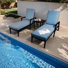 3PC Outdoor Aluminum Patio Furniture Chaise Lounge Set, 2 Chaise & 1 End Table with Modern Tapered Feet