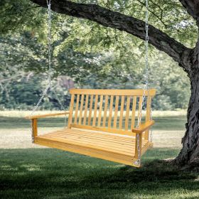 Front Porch Swing with Armrests, Wood Bench Swing with Hanging Chains,for Outdoor Patio ,Garden Yard, porch, backyard, or sunroom,Easy to Assembl