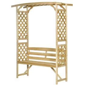 Garden Arch with 2 Person Bench, Wooden Garden Arbor Archway Trellis for Climbing Plants, Lawn, Backyard Decor, Natural