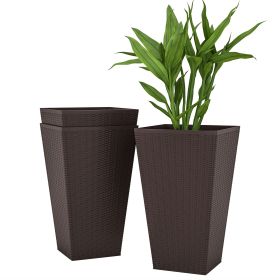 Set of 3 Tall Plant Stand, Outdoor & Indoor Flower Pot Set for Front Door, Entryway, Patio and Deck, Brown