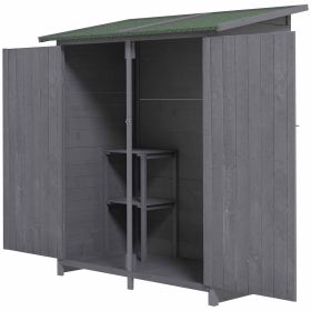 Garden Storage Shed Asphalt Roof Wooden Timber Double Door Utility Storage House with Shelf, Green and Grey