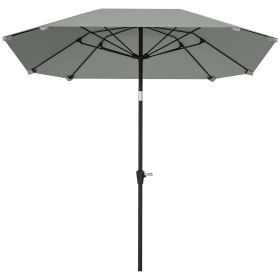 7.6FT Aluminum Patio Umbrella Parasol 8 Ribs Outdoor Market Umbrella with Crank, Push Button Tilt for Deck, Backyard and Lawn, Light Grey