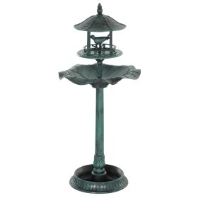 3-in-1 Garden Bird Bath Bowl Pedastal with Large Water Basin, Bird Feeder & Underneath Flower Planter, Green