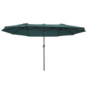15ft Double-sided Patio Umbrella with Twin Canopy, Extra Large Outdoor Parasol with Crank for Pool, Deck, Market, Dark Green