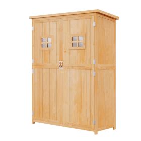 4x1.5ft Wooden Garden Storage Shed, Outdoor Tool Cabinet Organizer with Windows and Double Door, Nature Wood