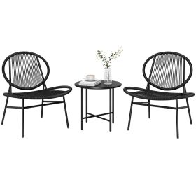 Rattan Bistro Set, 3 Pieces Wicker Patio Furniture Set, Acapulco Chairs and Steel Table for Porch, Balcony, Black