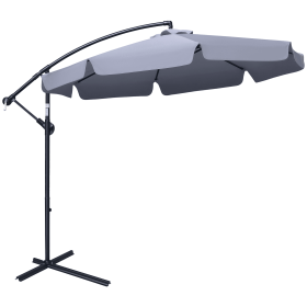9FT Offset Hanging Patio Umbrella Cantilever Umbrella with Easy Tilt Adjustment, Cross Base and 8 Ribs for Backyard, Poolside, Lawn and Garden