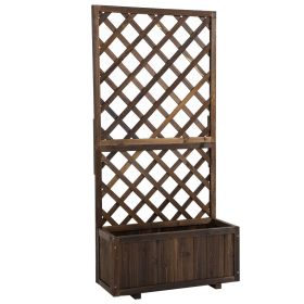 2.4 x 1 x 4.9 ft Garden Wooden Pine Trough Planter with Topped Trellis Climbing Plants Flower Raised Bed, Carbonized
