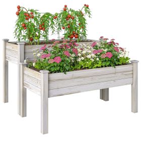2 Tiers Wood Plant Raised Bed Flower Vegetable Herb Grow Box Stand Garden Step Planter Stand Free Combination Natural