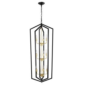 12-Light Lantern Tired Farmhouse Ceiling Hanging Light Black Chandelier Metal Modern Pendant Light Fixtures For Kitchen Island Dining Room Living (Option: Matte Black)