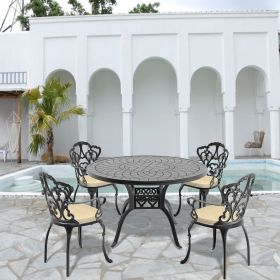 (Cushions In Random Colors)5-Piece Set Of Cast Aluminum Patio Furniture With Cushions (Color: as Pic)