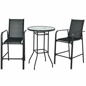 3 Pieces Outdoor Patio Bar Table Stool Set (Color: Black)