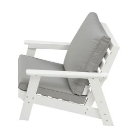 HIPS All-Weather Outdoor Single Sofa with Cushion, White/Grey (Color: as Pic)